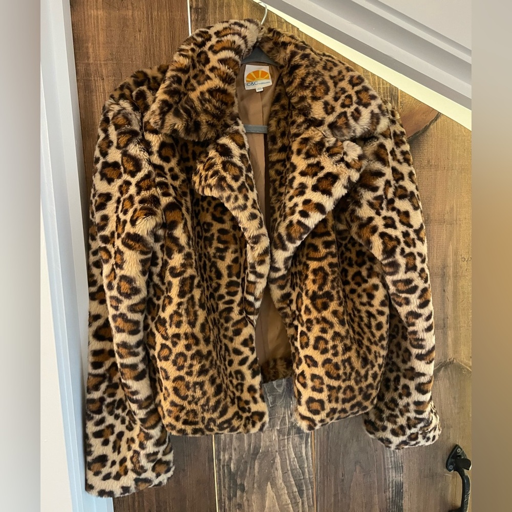 LEOPARD PRINT Faux Fur Bomber Jacket